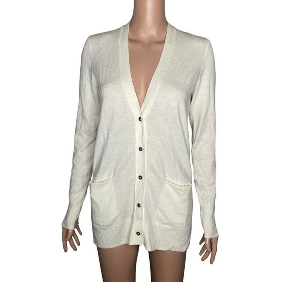 Gap Cardigan Sweater Womens XS Merino Wool Ivory Vneck - Picture 1 of 9